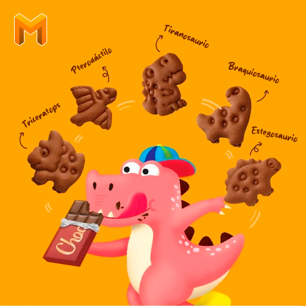 CW GALLETAS DE DINOSAURIO SABOR CHOCOLATE CAJA 60G (10 PZS)