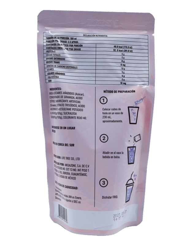 Bebida sabor Granada MEGAFOOD Bolsa 230 ml (10 pzs)