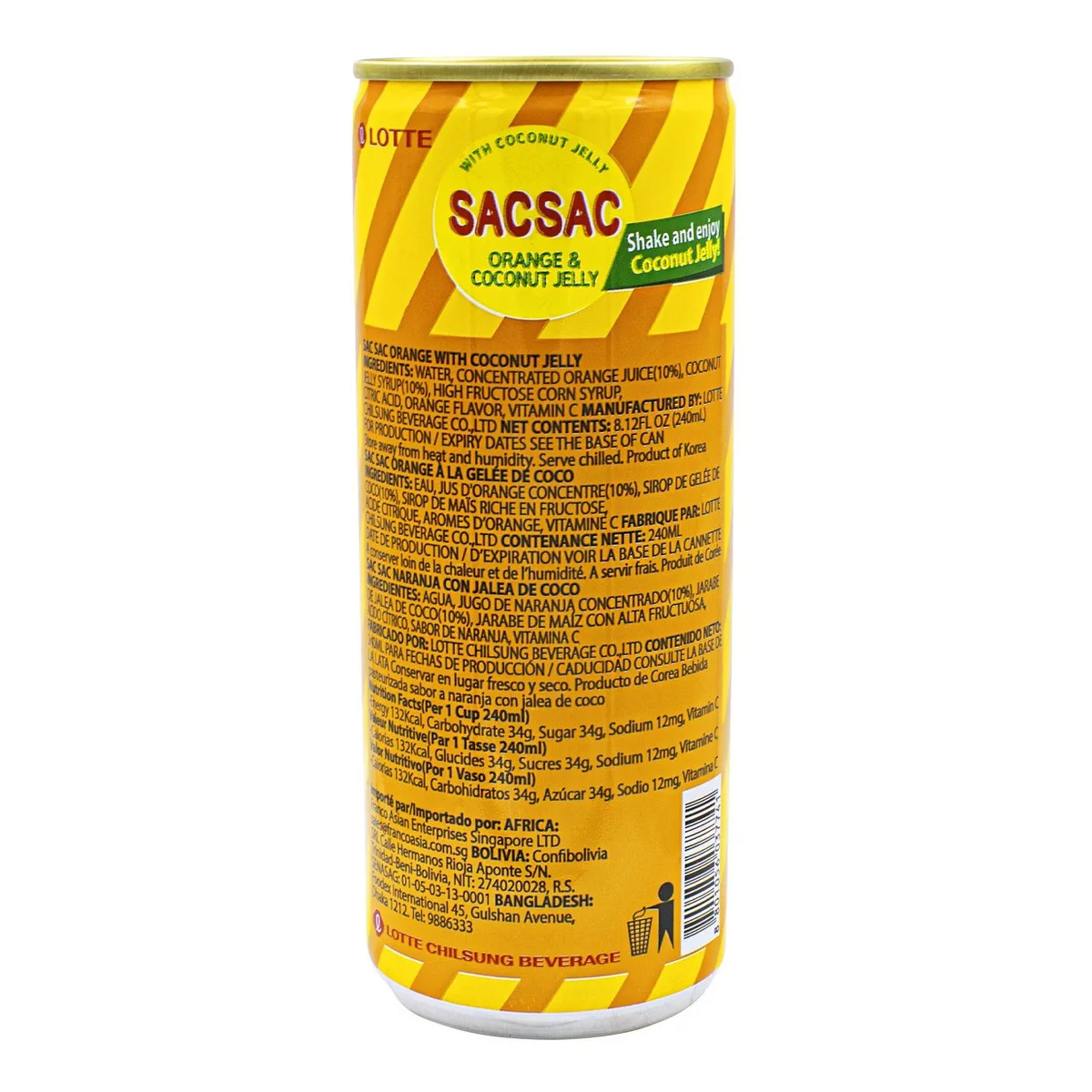 Jugo de Naranja y Coco Sac Sac Lotte 240ml