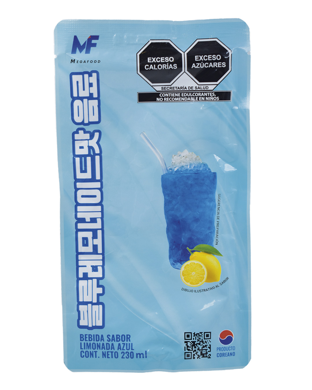 Bebida sabor Limonada Azul MEGAFOOD Bolsa 230 ml (10 pzs)