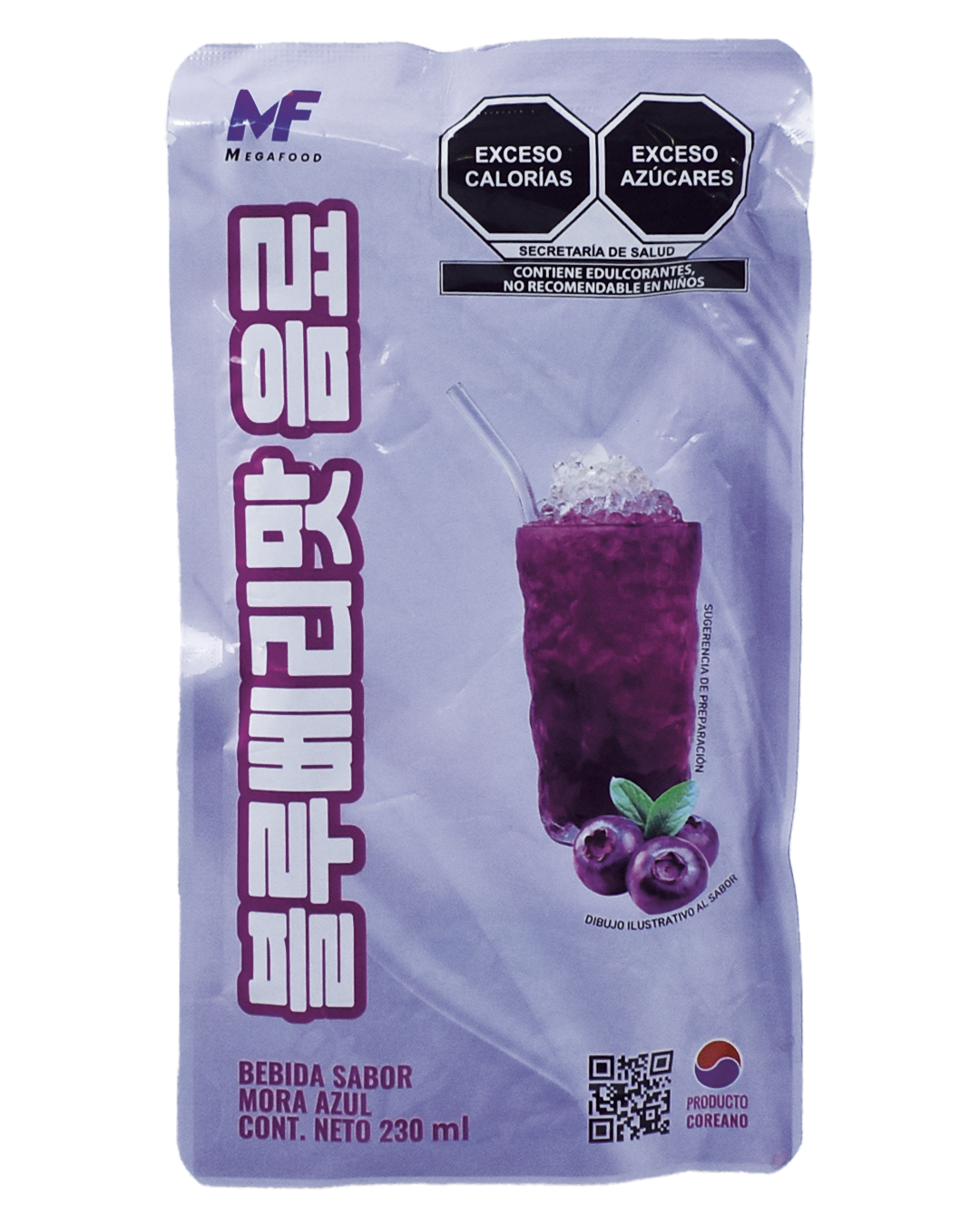 Bebida sabor Mora Azul MEGAFOOD Bolsa 230 ml (10 pzs)