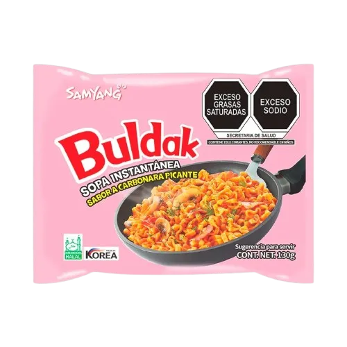 Ramen Carbonara Picante Buldak 130g (20 piezas).