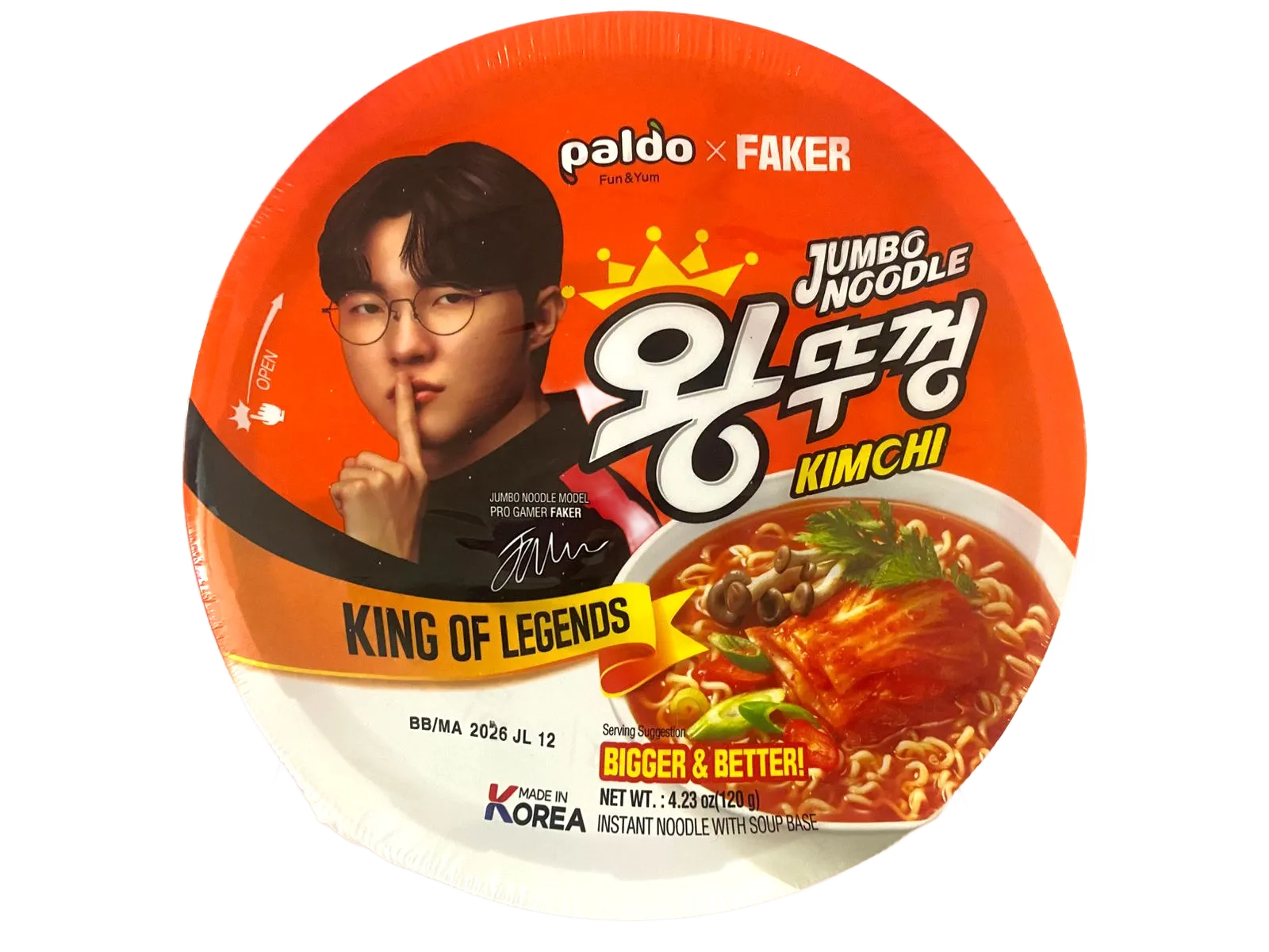 Jumbo Noodle Oji Kimchi 120g 18 pz - Sopa Instantánea Coreana Paldo x Faker | King of Legends