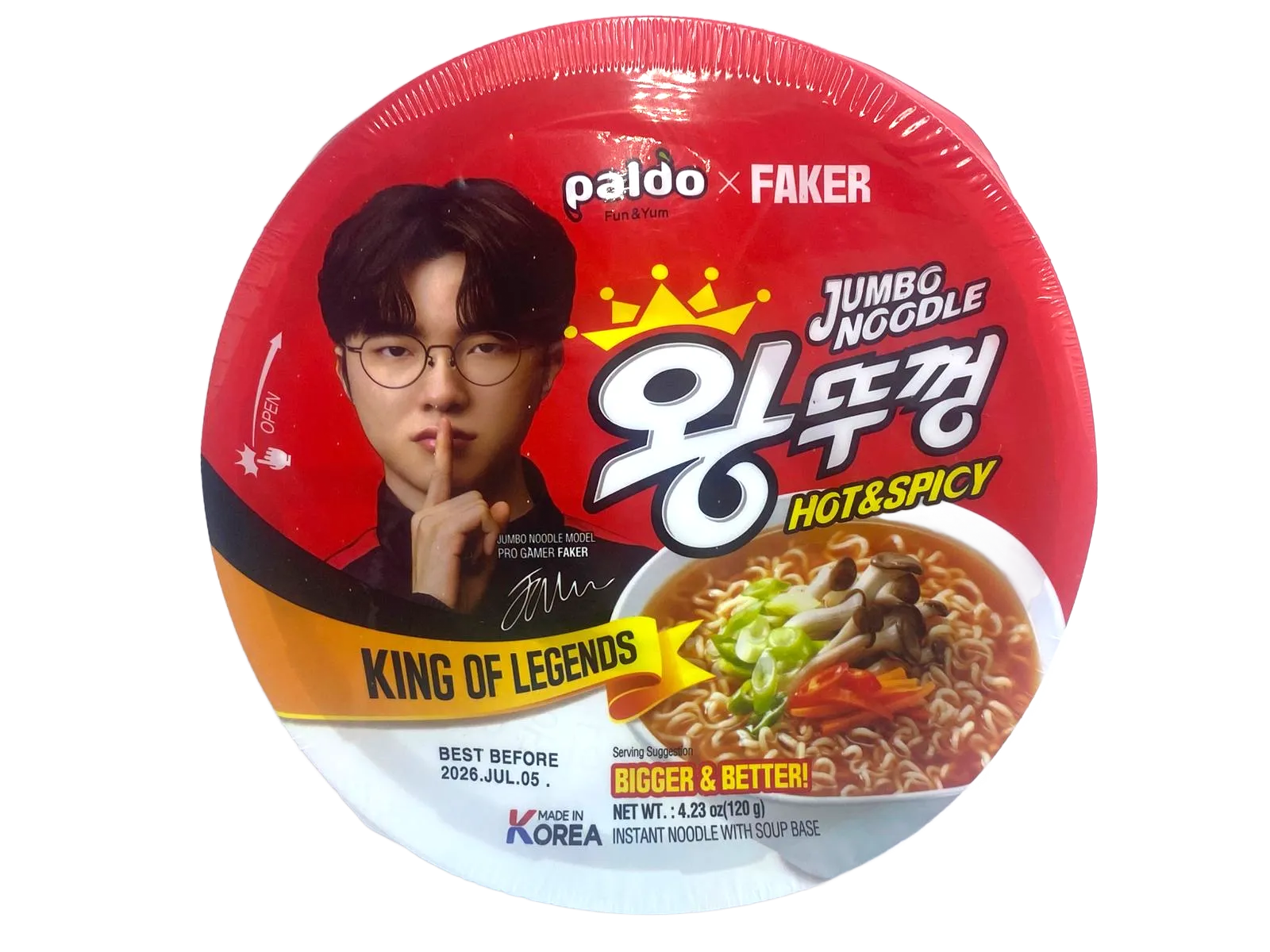 Jumbo Noodle Oji Hot & Spicy 120g 18 pz - Sopa Instantánea Picante Coreana Paldo x Faker | King of Legends