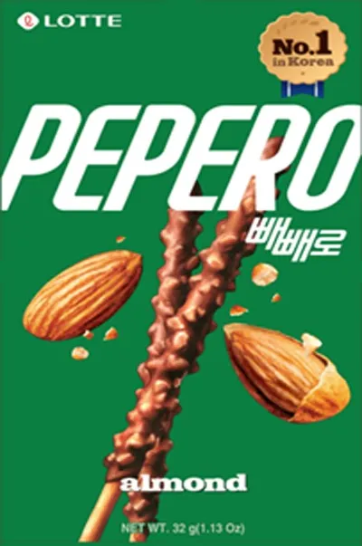 Pepero Almendras Lotte (40 pzs) – Galleta Coreana con Chocolate y Almendras Tostadas