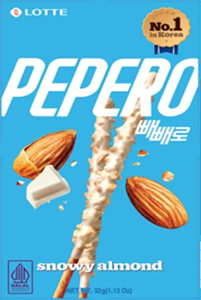 Pepero Chocolate Blanco Almendras Lotte (40 pzs) – Galleta Coreana con Chocolate Blanco y Almendras