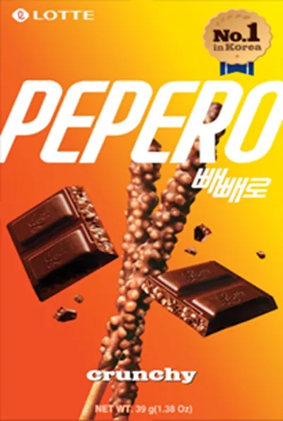 Pepero Crunchy Lotte (40 pzs) – Galleta Coreana Crujiente con Chocolate y Cereal