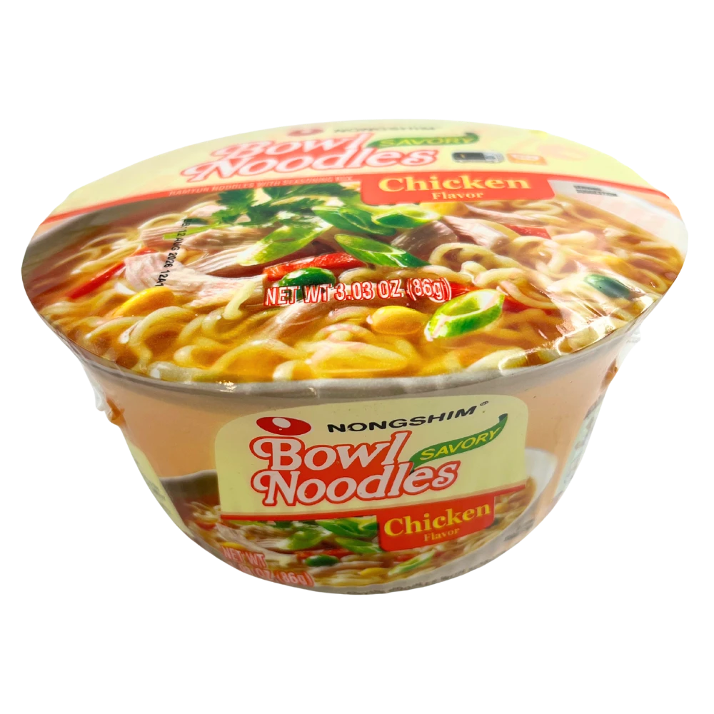 Nongshim Bowl Noodles 12pzs Savory Chicken Flavor 86g – Ramen Coreano Sabor Pollo en Bowl 12pzs