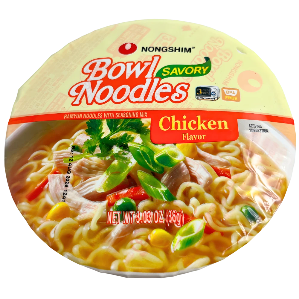 Nongshim Bowl Noodles 12pzs Savory Chicken Flavor 86g – Ramen Coreano Sabor Pollo en Bowl 12pzs
