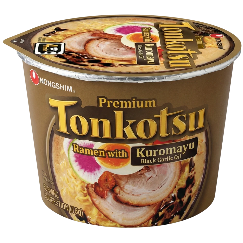 Nongshim Premium 6pzs Tonkotsu Ramen con Kuromayu (Aceite de Ajo Negro) Bowl – Ramen Coreano Gourmet 6 pzs