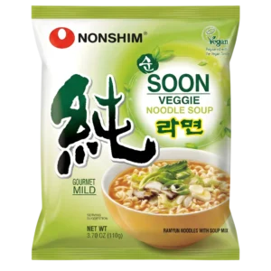 Nongshim Soon Veggie Noodle Soup Gourmet Mild 112g 32 pzs – Ramen Coreano Vegetariano Suave 32 pzs